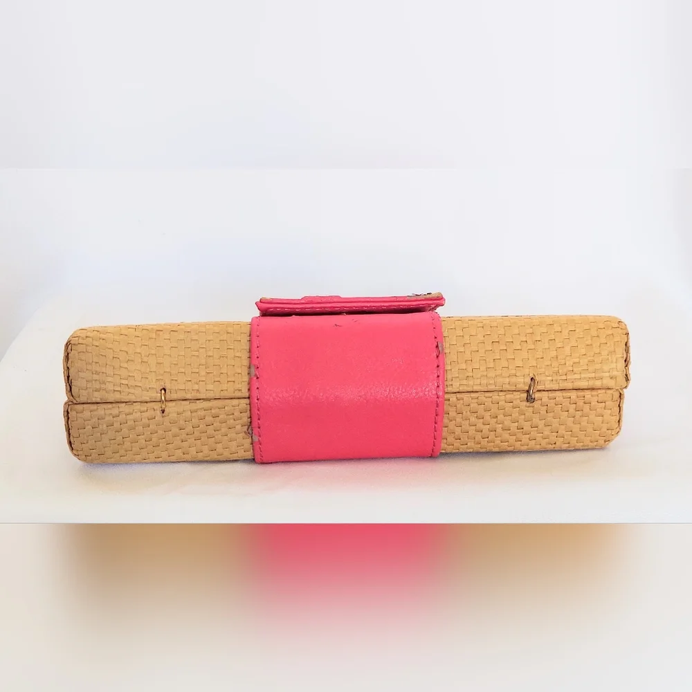 Mud Pie Rattan Flamingo Clutch Pink
